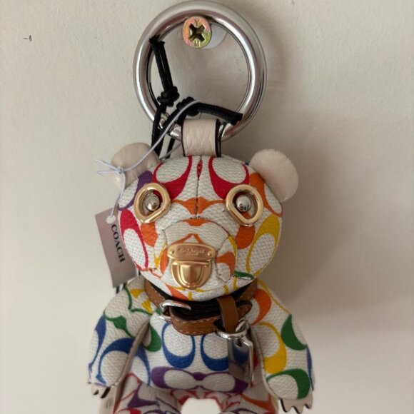 Coach Collectible Bear Bag Charm In Rainbow Signature Canvas CJ953 NWT - Picture 7 of 7